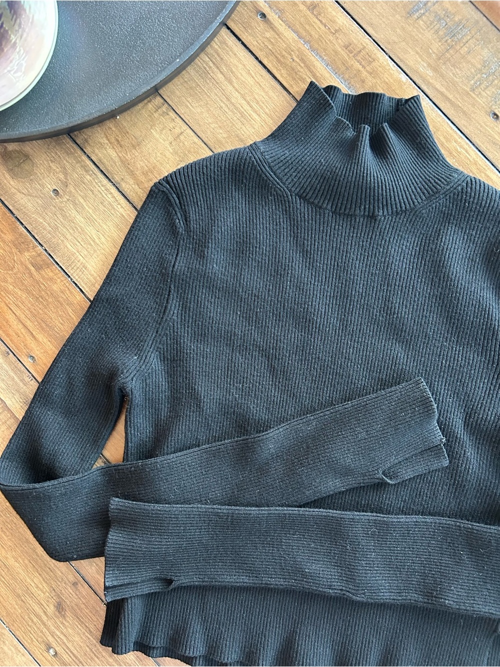 All Saints Ribbed Turtleneck Black Crop Sweater S
